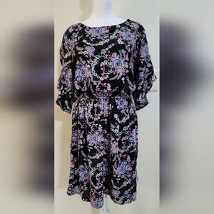 Floral Print Dress with Flutter Tulip Sleeves Women's Size L